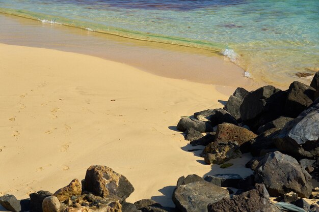 Rocce e onde su una spiaggia tropicale sabbiosa