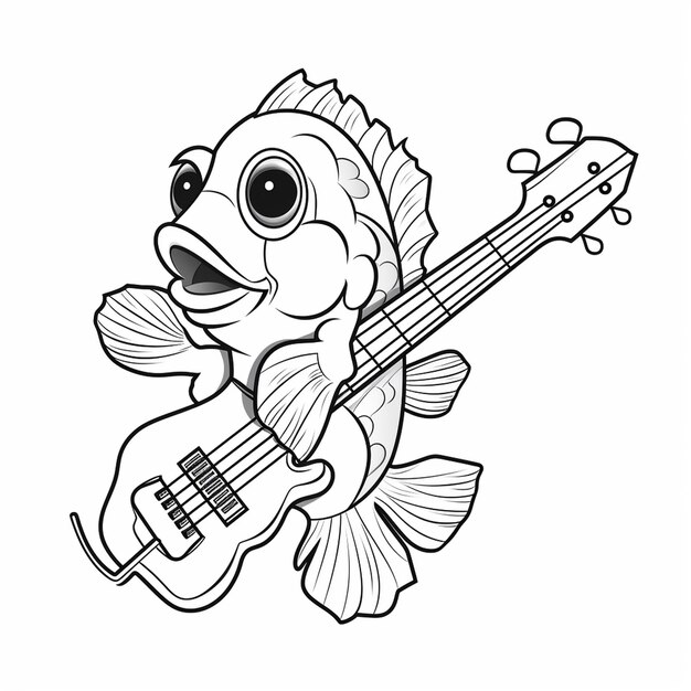 Rock kid bass artcharm libro da colorare piatto kawaii line art