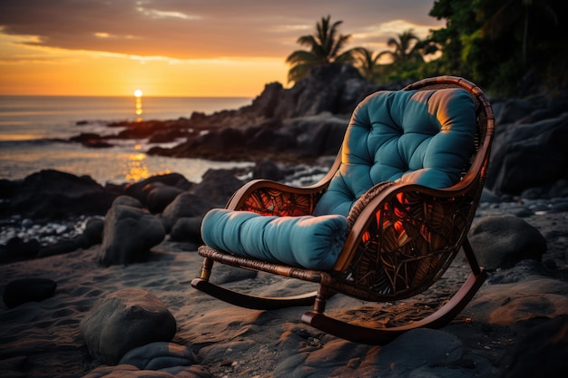 Rocker lounge chair vicino alla riva bella immagine dell'alba