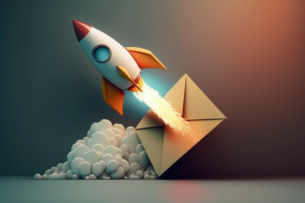 Rocket che esce dalla busta nuovo concetto di startup AI