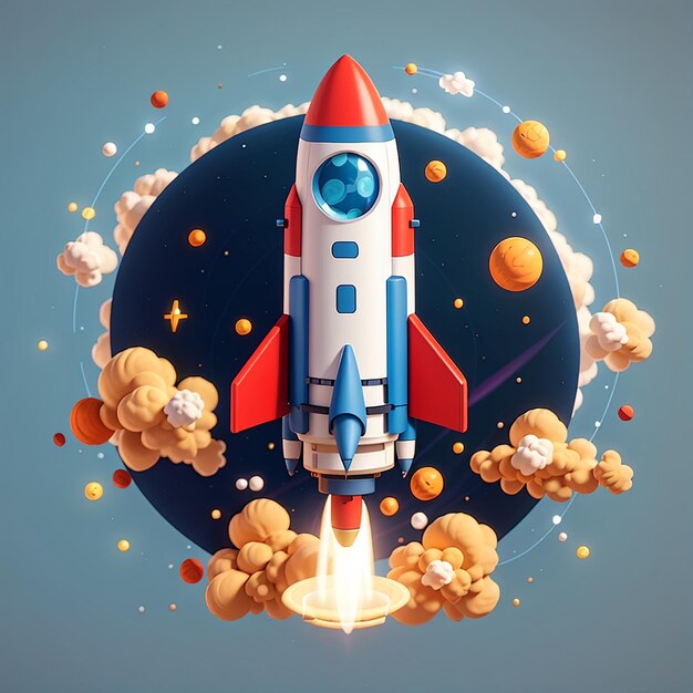 Rocket volando nello spazio cartone animato icona vettoriale illustrazione scienza tecnologia icona concetto isolato