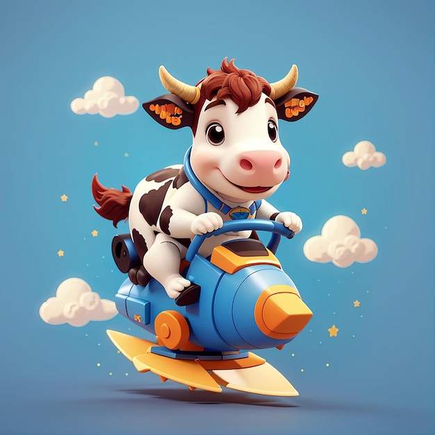 RocketRiding Cow Illustrazione di cartoni animati di avventura animale