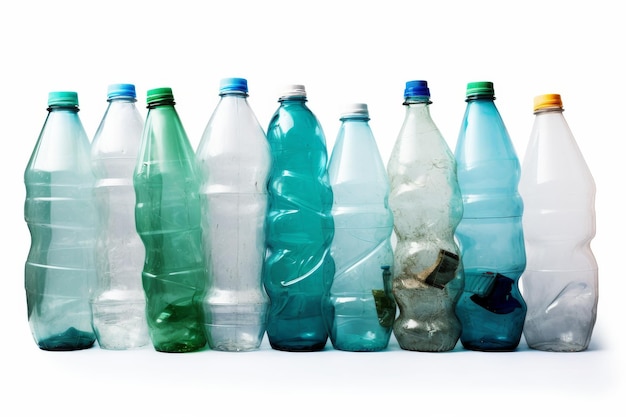 Roda di bottiglie d'acqua di plastica su sfondo bianco su una superficie bianca o trasparente PNG sfondo trasparente
