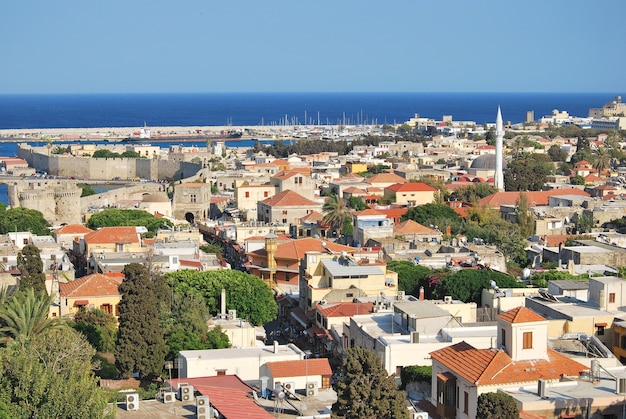 Rodi, Grecia. Panorama della parte vecchia della città storica.