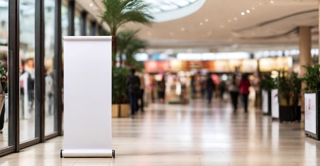 Roll up mockup poster stand in un centro commerciale o centro commerciale ambiente come un ampio design banner