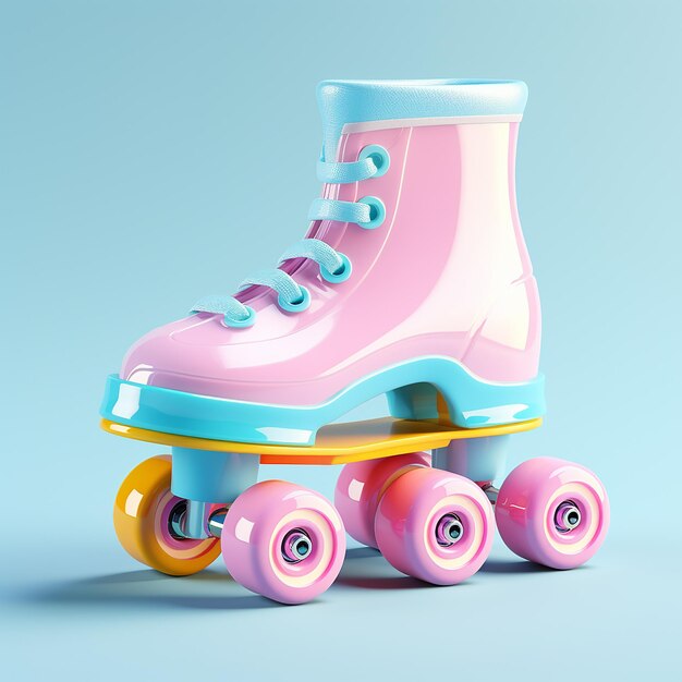 Roller skate carino renderizzato in 3D su sfondo solido
