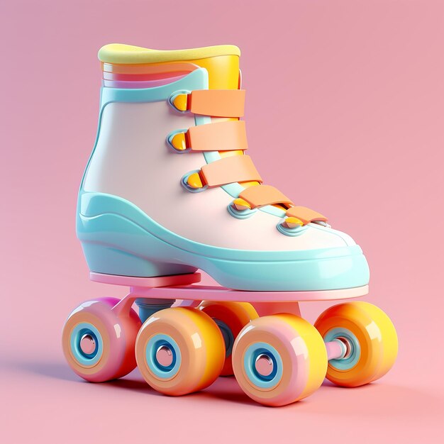 Roller skate carino renderizzato in 3D su sfondo solido