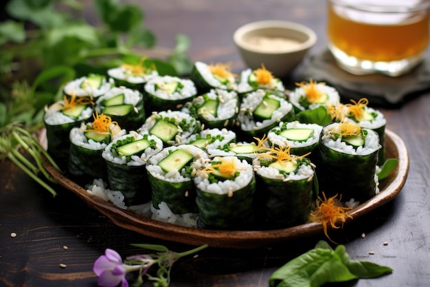 Rollo di sushi vegano con avocado e cetriolo