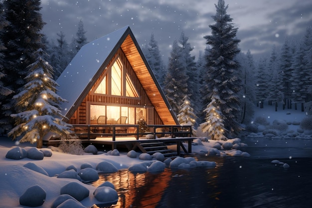 Romantic Winter Cabin Getaway Scene per San Valentino 00547 01