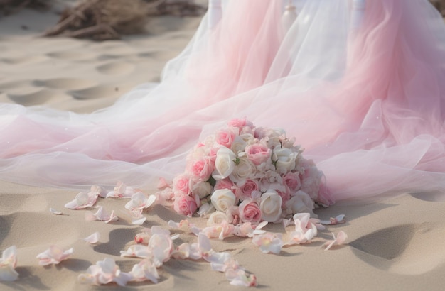Romantica cerimonia di matrimonio sulla spiaggia Arco nuziale decorato con fiori