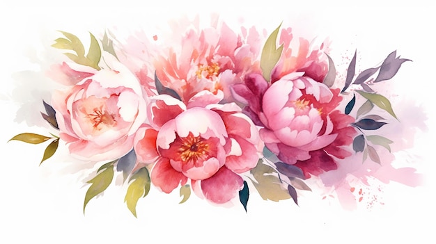 Romantiche peonie ad acquerello matrimonio fiore AI generativa