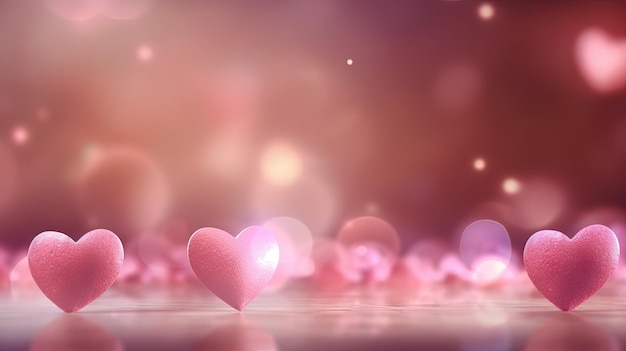 Romantici cuori rosa su Bokeh Lights Background per San Valentino