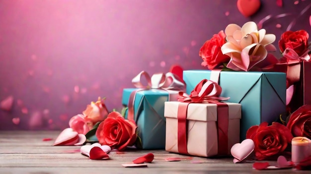 Romantico e bellissimo design di sfondo con il concetto di scatola regalo di Happy Valentine's Day