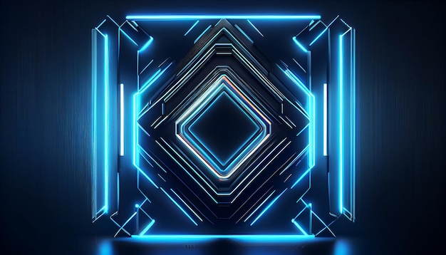 Rombo incandescente stile cyberpunk Forma geometrica futuristica con effetto blu Design per eventi musicali promozionali giochi banner web sfondi AI generativa