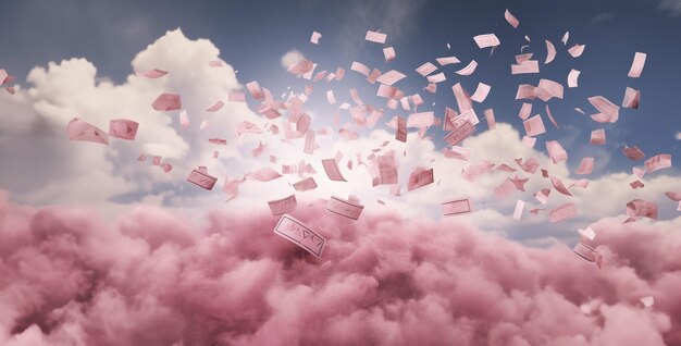 rosa e bianco rosa e bianchi fiori rosa e bianche nuvole un cielo di sceneggiature di film che cadono attraverso