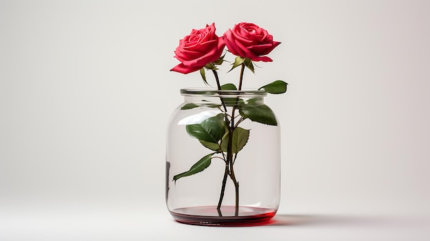 Rosa in vaso di vetro su sfondo bianco