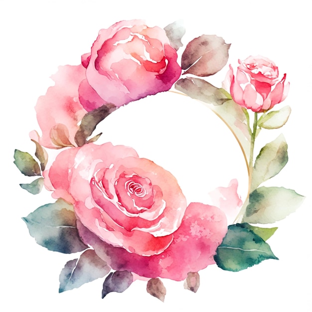 rosa rosa cornice fiore acquerello sfondo multiuso AI generativa