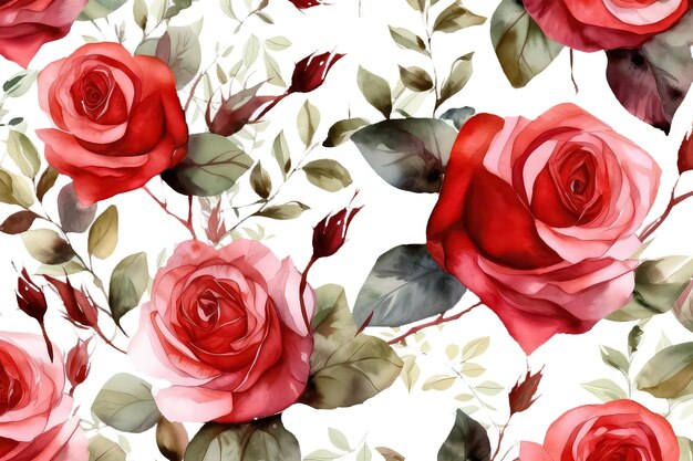 Rosa rossa bellissimo fiore su sfondo bianco isolato acquerello illustrazione AI