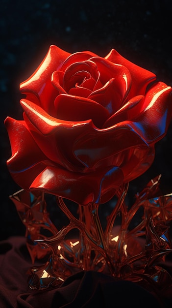 Rosa rossa in un vaso di vetro