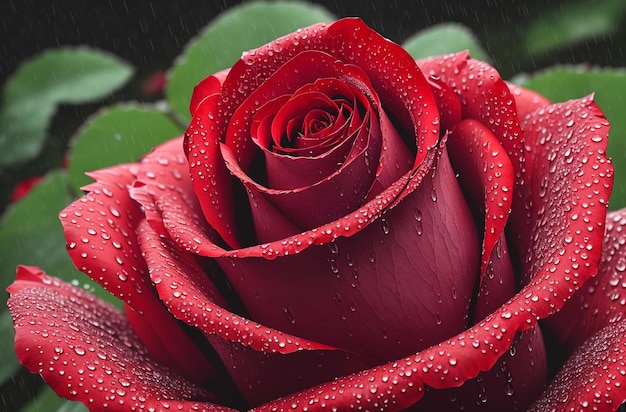 Rosa rossa sotto la pioggia IA generativa