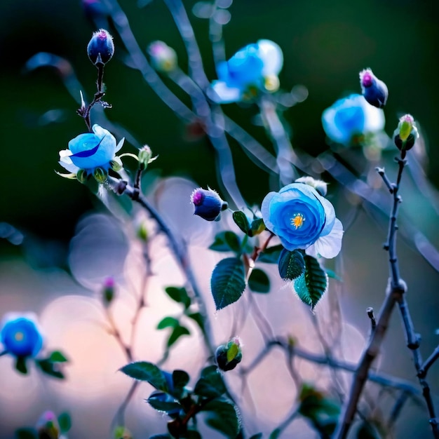 Rosa selvatica con boccioli blu