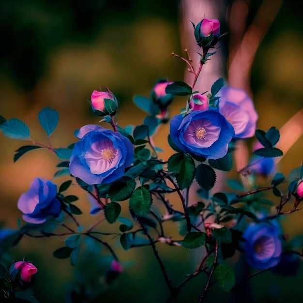 Rosa selvatica con boccioli blu