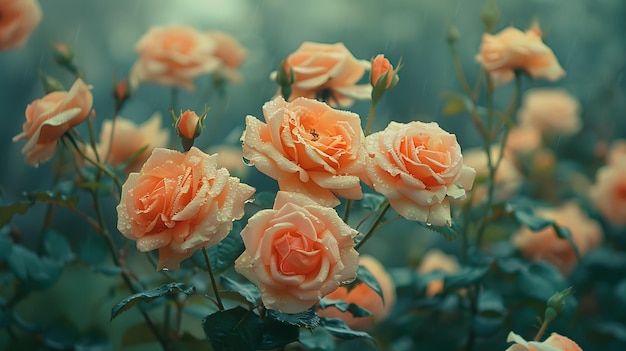 Rose arancioni in fiore in un giardino parte della famiglia delle rose