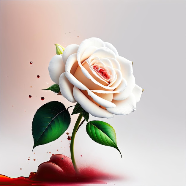 Rose bianche con schizzi di liquido rosso su sfondo bianco Arte digitale