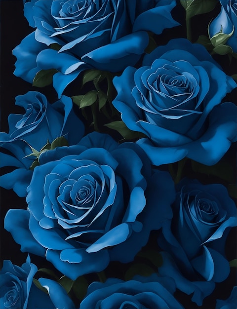 Rose blu Acquerello Ornamento per tessuti e packaging Design Generativa AI Stile di favola