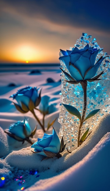 Rose blu nella neve