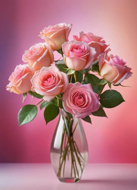 Rose Bouquet sfondo pastello a gradiente rosa