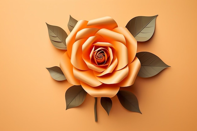 Rose Colorful Paper Flower Light Orange Background Generative AI (Artificiale Artificiale Generativo)