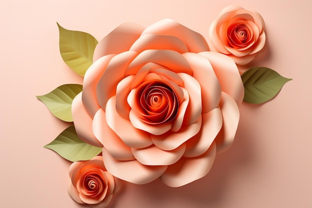 Rose Colorful Paper Flower Light Orange Background Generative AI (Artificiale Artificiale Generativo)