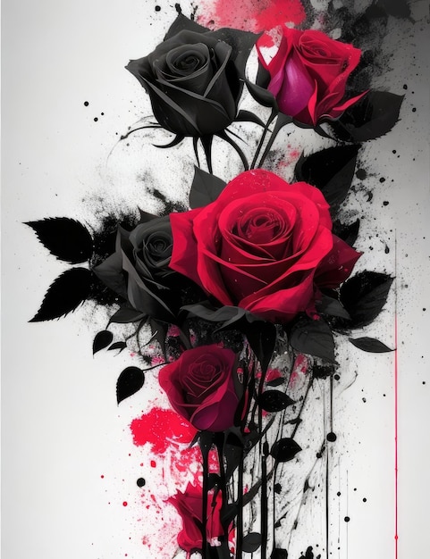 rose con vernice a spruzzo e sfondo bianco