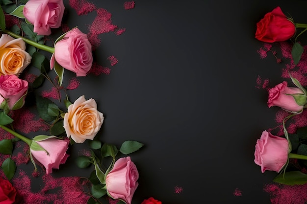 Rose Disposizione dei fiori Copia spazio Flat Lay generare ai