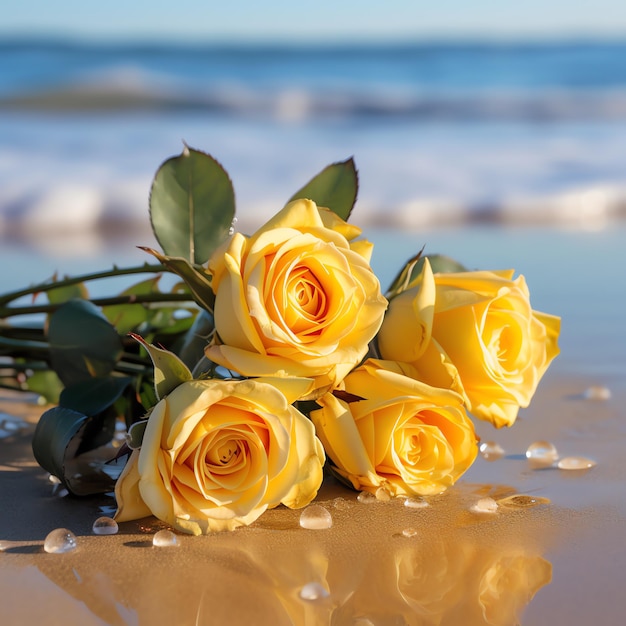 Rose gialle su una spiaggia