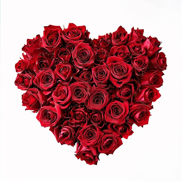 Rose innamorate Cuore di San Valentino fatto di rose rosse isolate su bianco