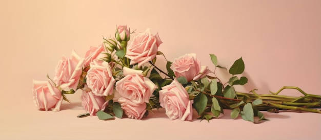Rose nel bouquet di nozze da solo su sfondo pastello isolato Spazio copia