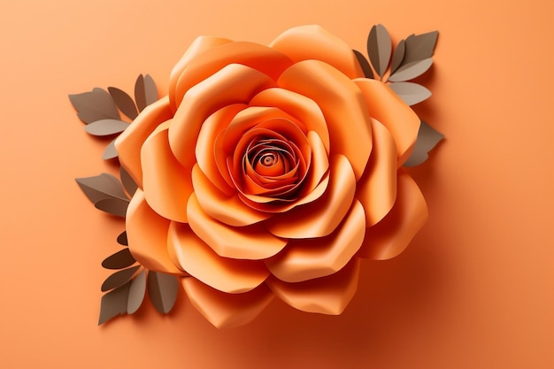 Rose Paper Flower vivacemente colorato Design su Light Orange Generative AI