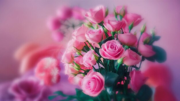 Rose rosa colorate in colore morbido e stile sfocato per lo sfondo bellissimi fiori artificiali