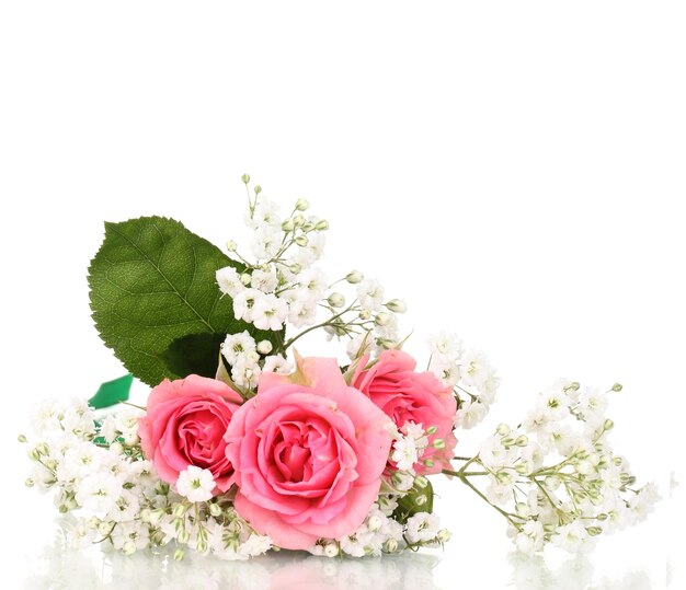 Rose rosa in bouquet isolato su bianco