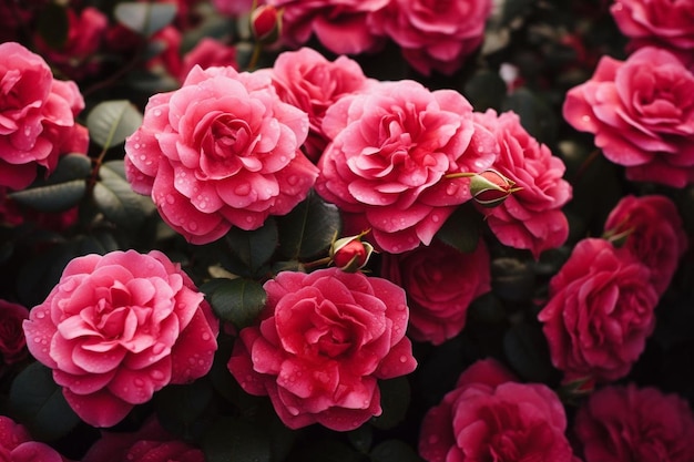 rose rosa in un letto di fiori