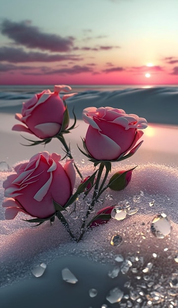 Rose rosa nella sabbia