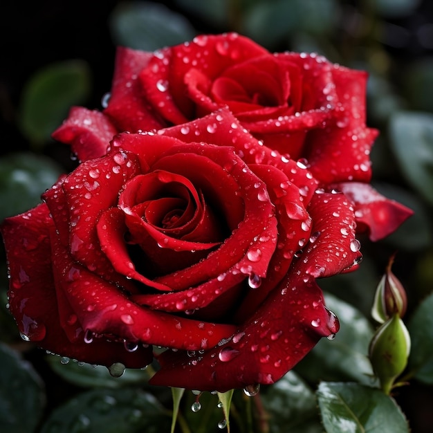 Rose rosse con gocce d'acqua sui petali