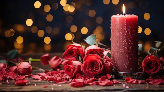 Rose rosse cuori candele su sfondo di legno Immagine Valentine Immagini di sfondo Hd