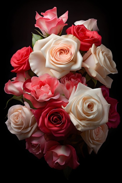 rose rosse e rosa in un bouquet di seta nello stile di rosa chiaro e bianco istantanea estetica saur