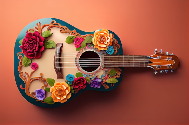 Rose rosse e un violino Generative Ai