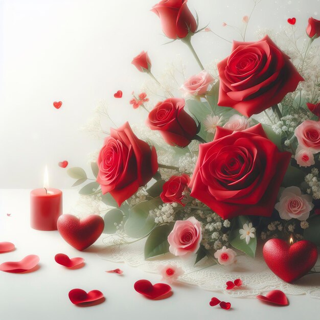 Rose rosse su sfondo bianco e carta da parati copia spazio uso per il concetto di San Valentino