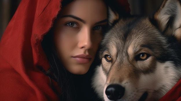 rossa donna con husky rosso