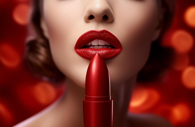 Rossetto di bellezza femminile per labbra rosse